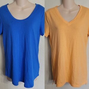 a.n.a Bundle of 2 Orange and Blue Short Sleeve Casual T-shirts Size Womens Small